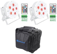 2 Rockville BATTERY PAR 61 White Rechargeable RGBWA UV DMX DJ Lights Remotes Bag