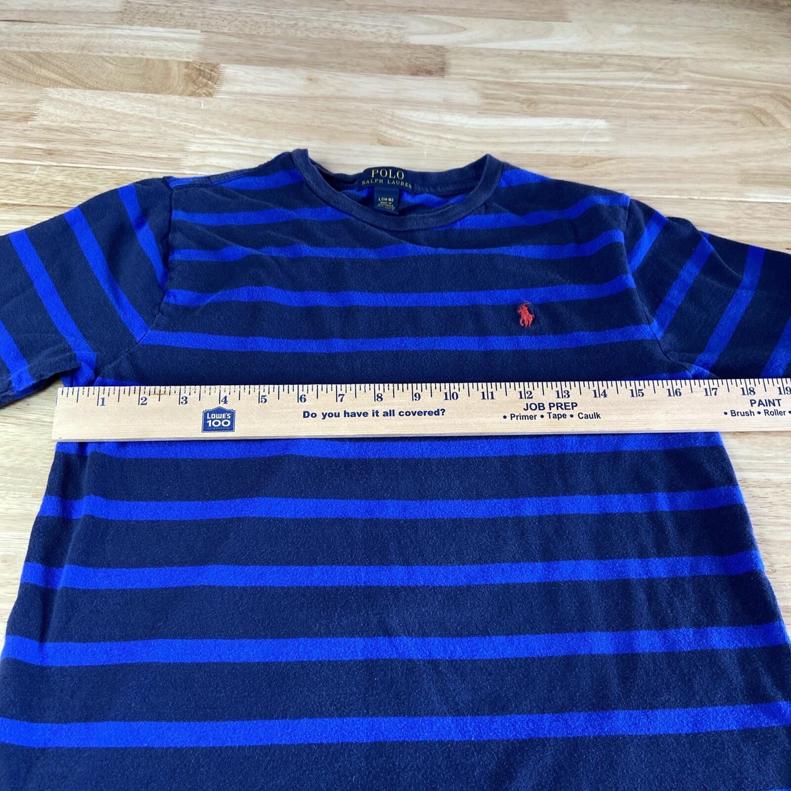 Polo Ralph Lauren T Shirt Ringer Blu a Righe Ragazzi Taglia L (14 16) Logo Pony Rosso