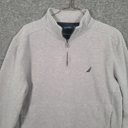 Nautica Mens Sweater Size XL Quarter-Zip Pullover Gray Kangaroo Pocket - Picture 3 of 10
