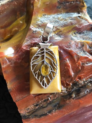 Yellow Jasper Leaf Pendant 1.75'' Perfect for Fall Autumn Artisan Southwest