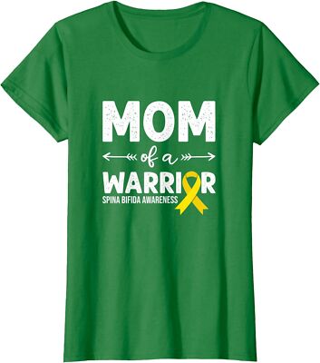 Mom Of A Warrior, Yellow Ribbon Spina Bifida Awarenes Ladies' Crewneck T-Shirt