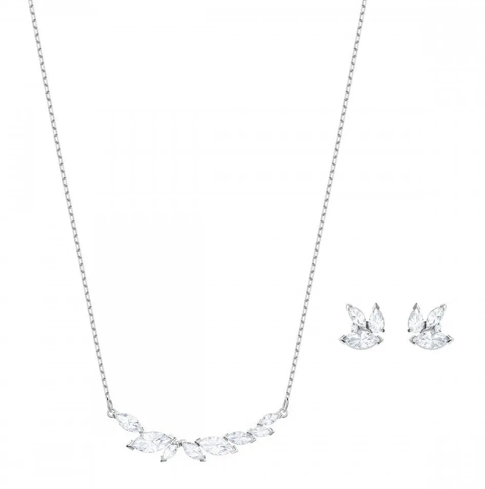 Swarovski Louison Rhodium Plated Necklace and Earring Set 5419879 NEW No  Sleeve