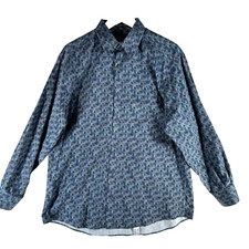 Jhane Barnes Men's Size L Blue Geometric Cotton Casual Shirt