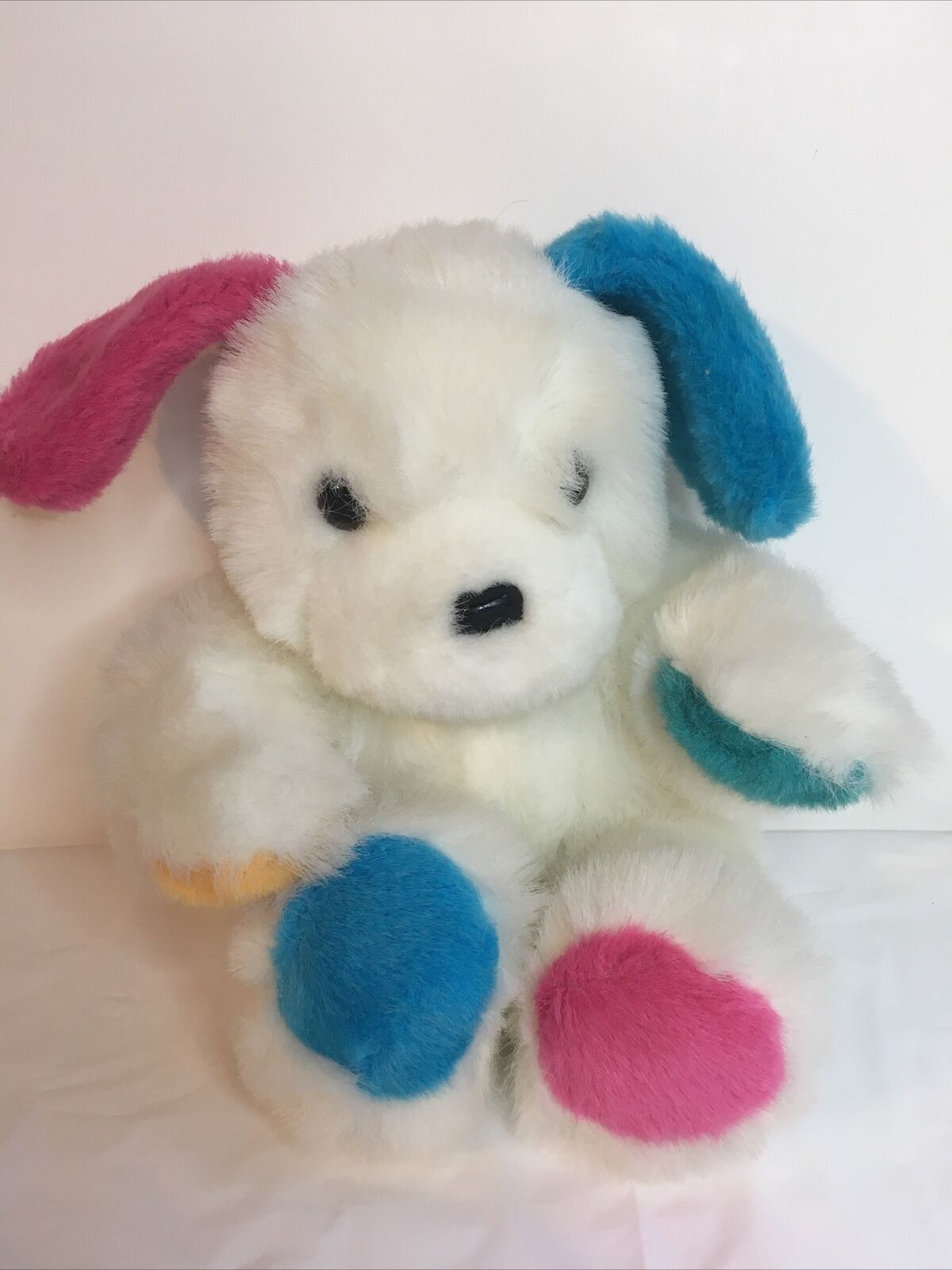 Vintage Nanco White Bunny/Dog 12" w/ Colored Paws & Ears Stuffed Animal Plush