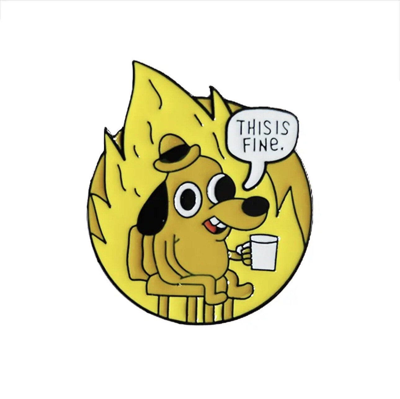 This Is Fine Dog Meme Enamel Badge Pin Funny Office Work Gift