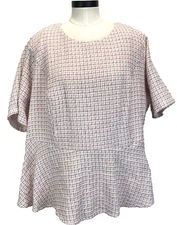 Andre'e By Unit Women 1X Blouse Back Zip Step-In Blouse Pink/White Sht Slve NEW