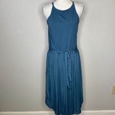 LOFT Womens Petite Mixed Media Tie Waist Pocket Dress Azure Shade Size 10