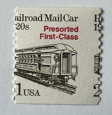 ERROR RAILROAD MAILCAR PRESORTED U.S. STAMP WITH SIGNIFICANT HORIZONTAL MISPERF
