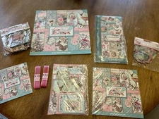 Stamperia "Pink Christmas" 7 Item Lot Papers, Die Cuts ,Etc 2 Reasonable Ribbons
