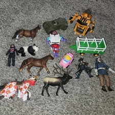 Large Junk Drawer Lot Of Misc. Vintage Toys Ninja Turtles Papo Medieval Horses 