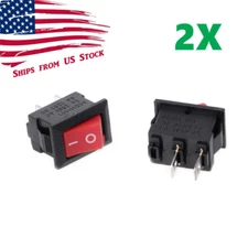 2PCS MINI Rocker Switch 2 Pin ON-OFF SPST 125VAC/6A 250VAC/3A Red KCD11 US