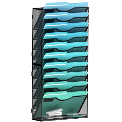 11-Tier Wall File Organizer Vertical Hanging Folder Rack Office Black
