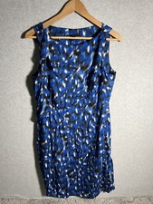 Ann Taylor Dress Women's Size 10 Sleeveless Blue/Black Silk/Spandex/Polyester