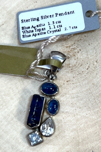 Colgante de piedras preciosas de cristal gema de apatita azul Starborn enchapado en rodio firmado 925 SS - Imagen 1 de 12