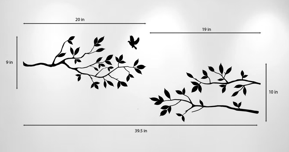 Tree Branches Wall Decal with Birds Vinyl Sticker Nursery Leaves 40" W ...