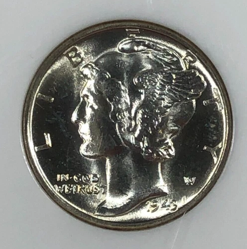 1943 Mercury Dime. .10. NGC MS67. White Blazer.