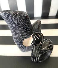 Vintage NEIMAN MARCUS Pair Carved Black/ White Llama Stone Napkin Ring Holders.