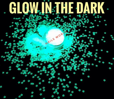 STAR Luminous Glow in the Dark Yellow Green Light Colour Nail Art Glitter UK
