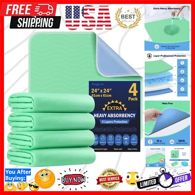 4 Pack 24 x24  Waterproof Washable Underpads with Extra Heavy Absorbency