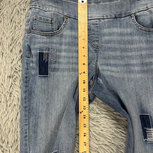 Westbound Pull On Jeans Womens 10 Denim Distressed Patchwork Hippie Boho Stretch - Picture 6 of 12