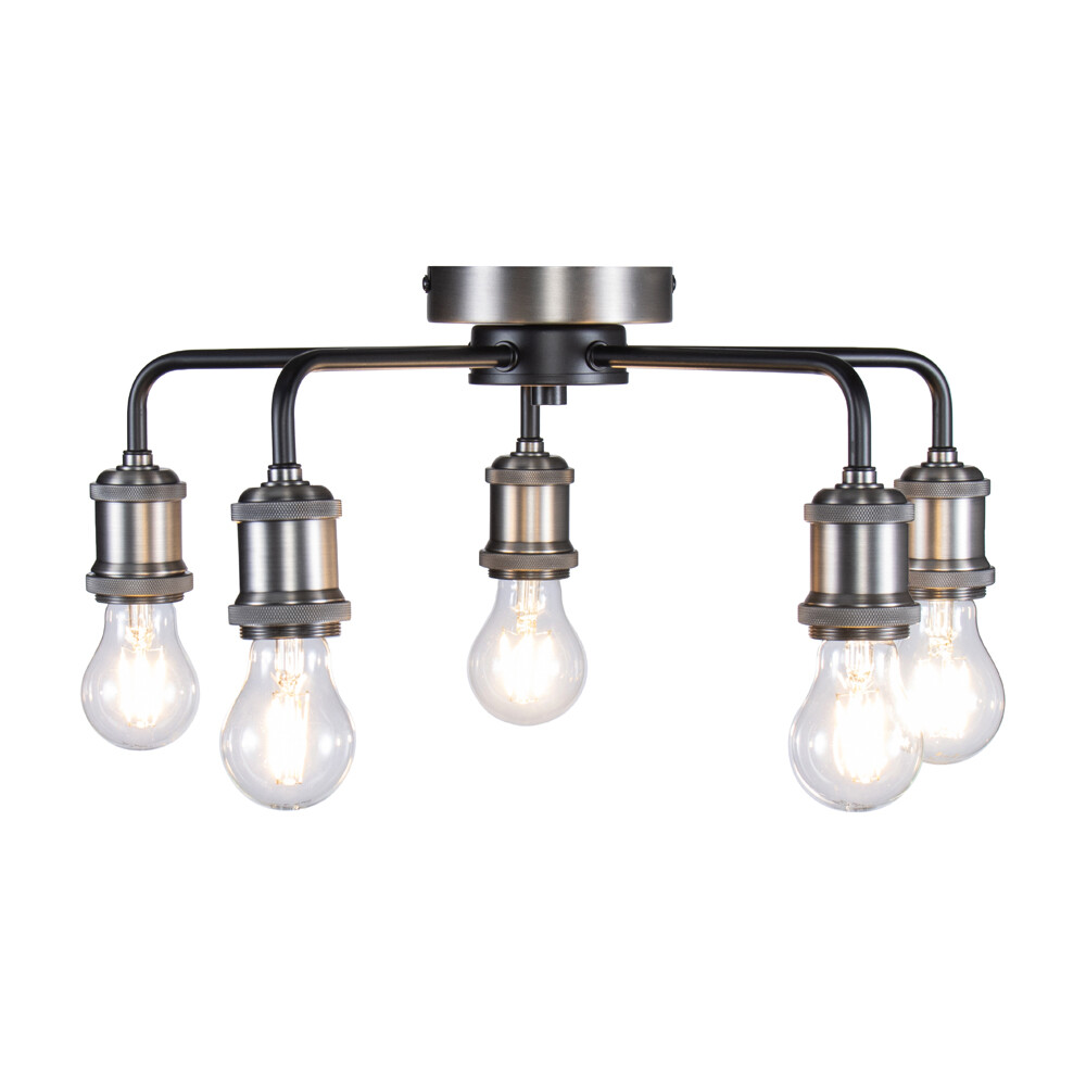 Litecraft Ceiling Light Industrial Styled Semi Flush 5 Arm - Pewter Clearance