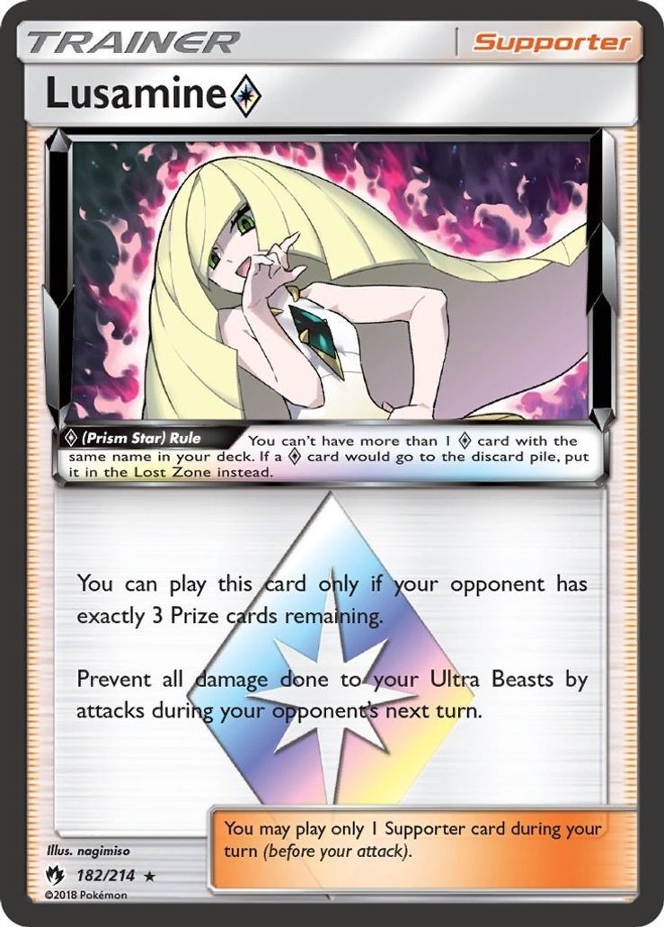 Lusamine Prism Star - 182/214 - Pokemon Lost Thunder Sun & Moon Rare Card NM