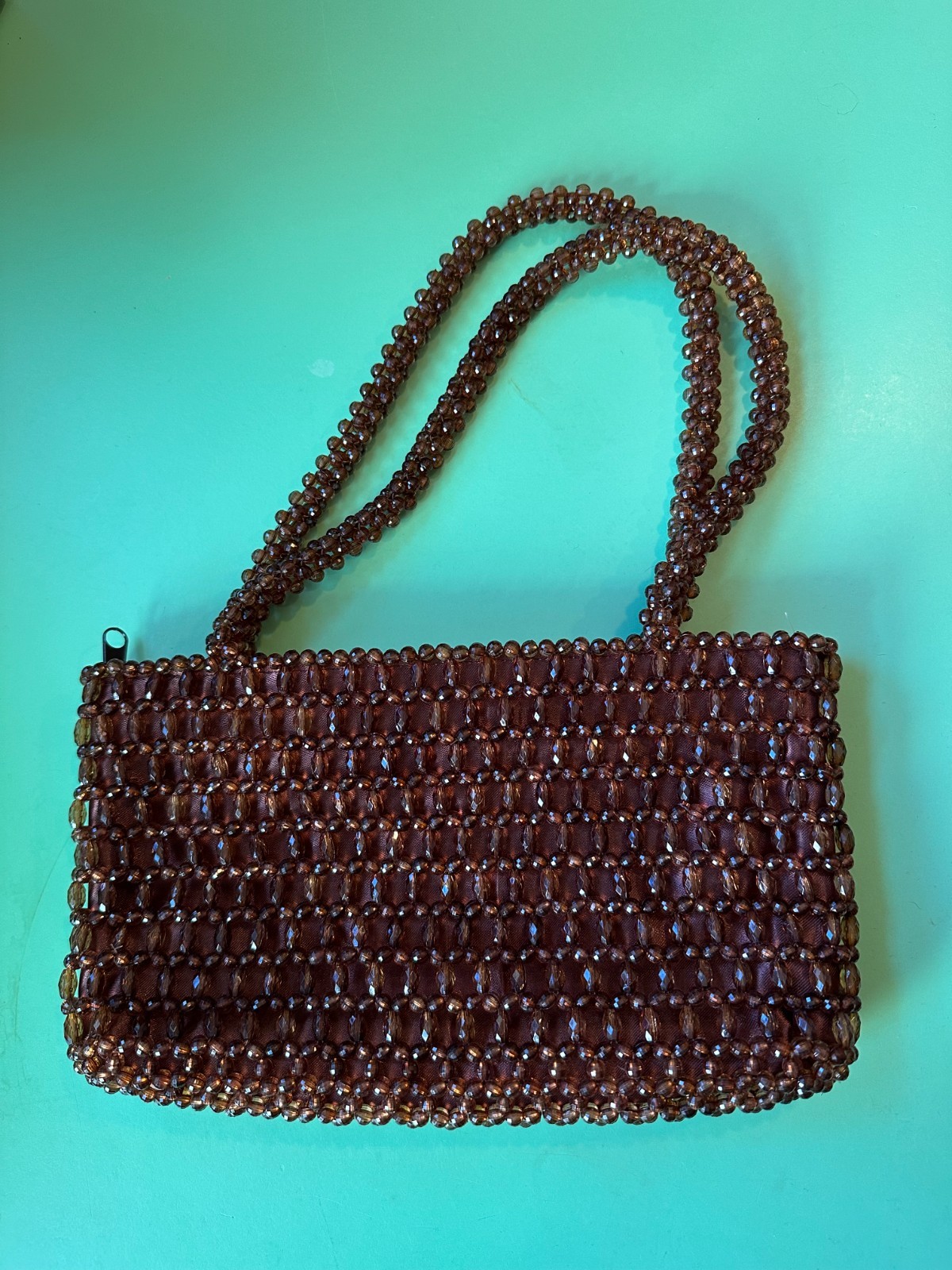 Brown acrylic beaded rectangular women's shoulder… - image 8
