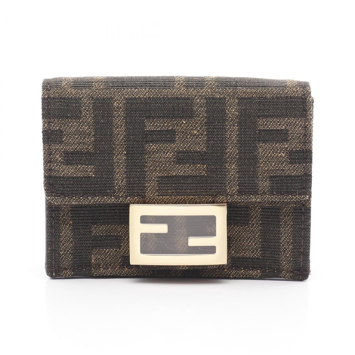 FENDI Baguette Zucca Canvas Tri-Fold Wallet Polyester Cotton 286791