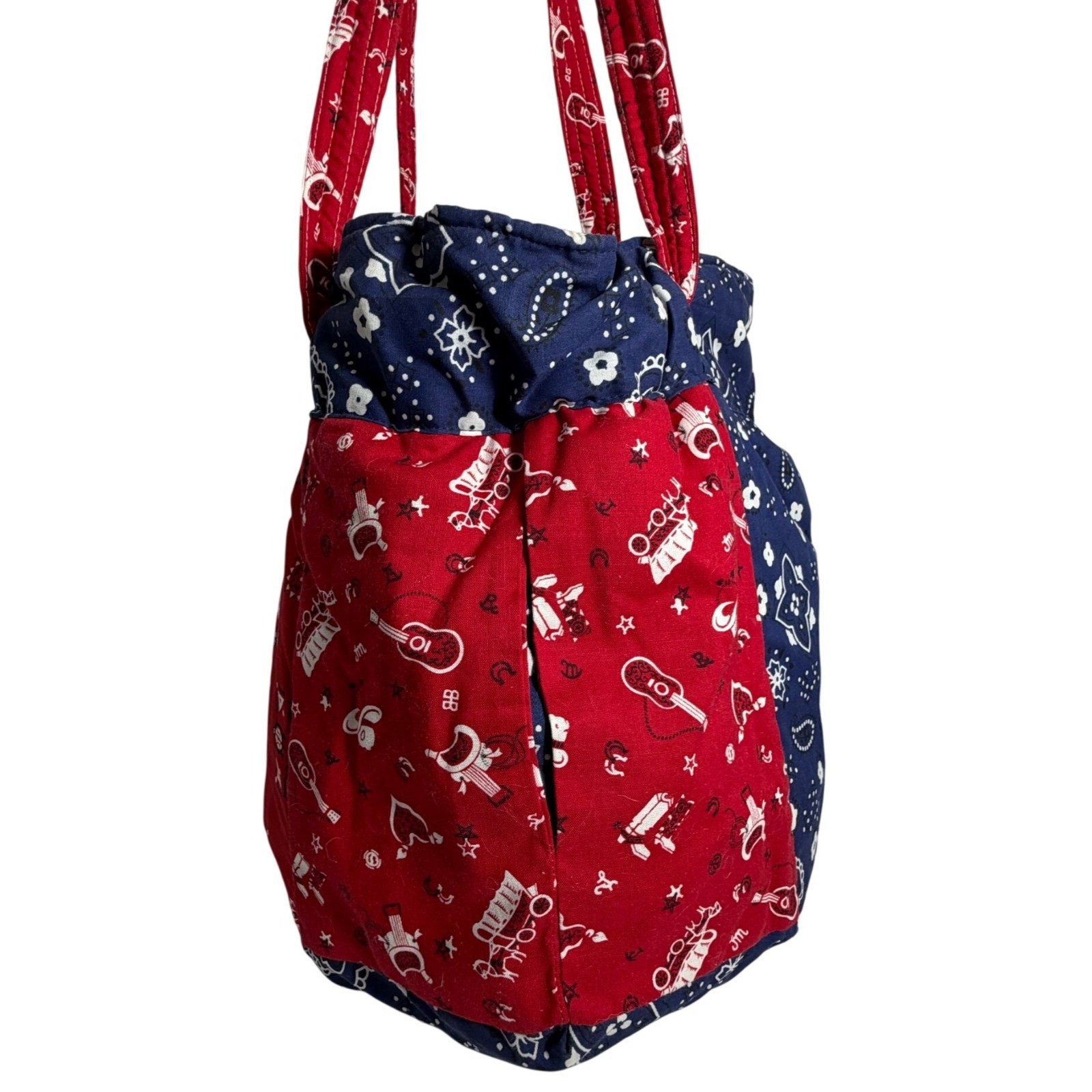 Handmade Reversible Patchwork Cotton Tote Bucket … - image 7