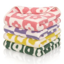 4 Pcs Checkered Hand Towels, Soft Cute Floral Towel Colorful Cotton Bath Towe...