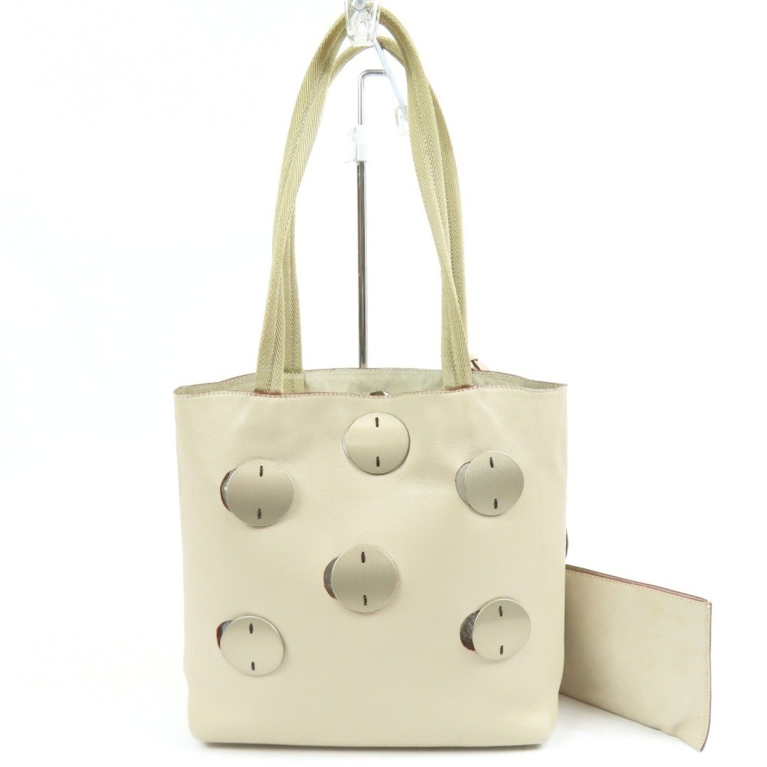 PRADA Vintage Tote Bag with Pouch Leather Plastic Ivory Ladies Used
