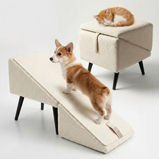 Split Folding Dog Ramp Pet Stairs Lightweight for Bed Couch Khaki
