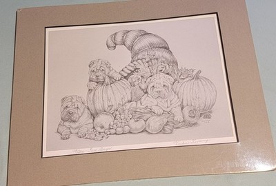 Vickie Kwasny 'Fall Guys' Lmt Edt Signed Numbered Print 128/300 Shar-pei Puppies