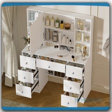 Vanity Desk Set w/LED Openable Mirror Makeup Dressing Table 7 Drawers 10 Shelves
