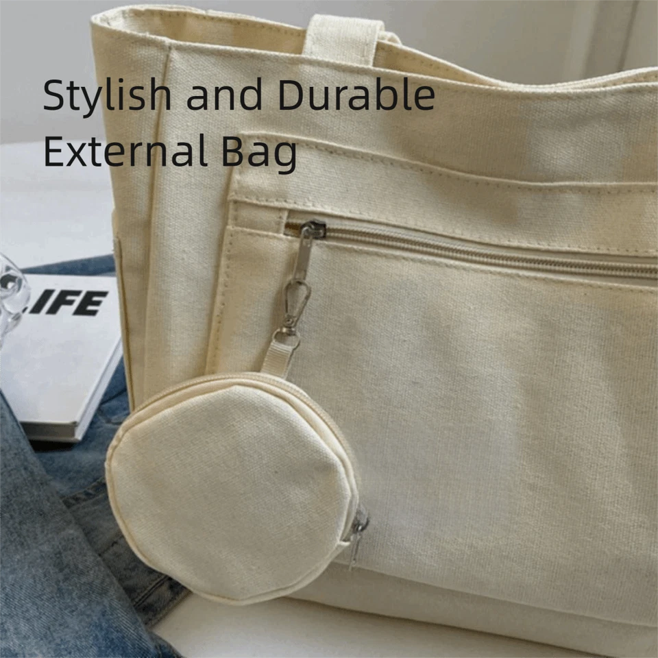 Simple Student Tote Bag Large Capacity Shopping Handbag Work Travel - image 3 of 4