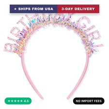 Birthday Girl Headband Crown for Women Girls - Pink Glitter Letter Tiara - One