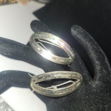 Vintage Mexico Alpaca Silver Abalone Inlay Oval Hair Barrettes Set of 2