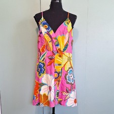 FARM Rio Pink Floral Cross Front Spaghetti Strap Dress Size XL