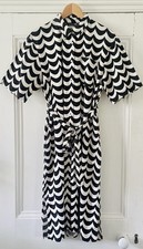 Uniqlo Marimekko Womens Black White Short-Sleeve Linen Blend Dress S UK 10 EU 38
