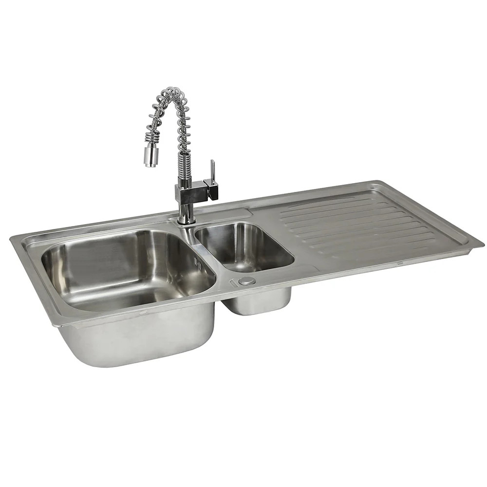 Évier de cuisine anti-rayures 105 cm avec grand égouttoir intégré