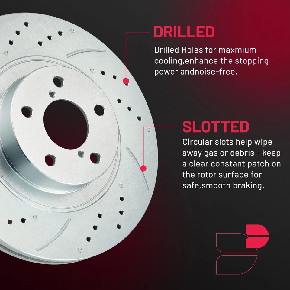 Front & Rear Drilled Rotors Ceramic Brake Pads for 2009-2013 Subaru Forester - Image 3 of 4