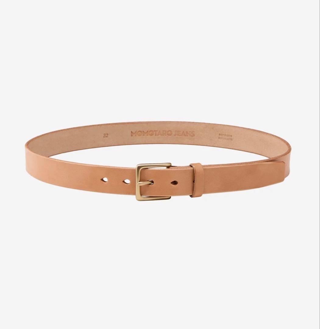 Momotaro Jeans Benz Leather Belt Size 38 Brass Buckle Natural Tan No Tags JDM