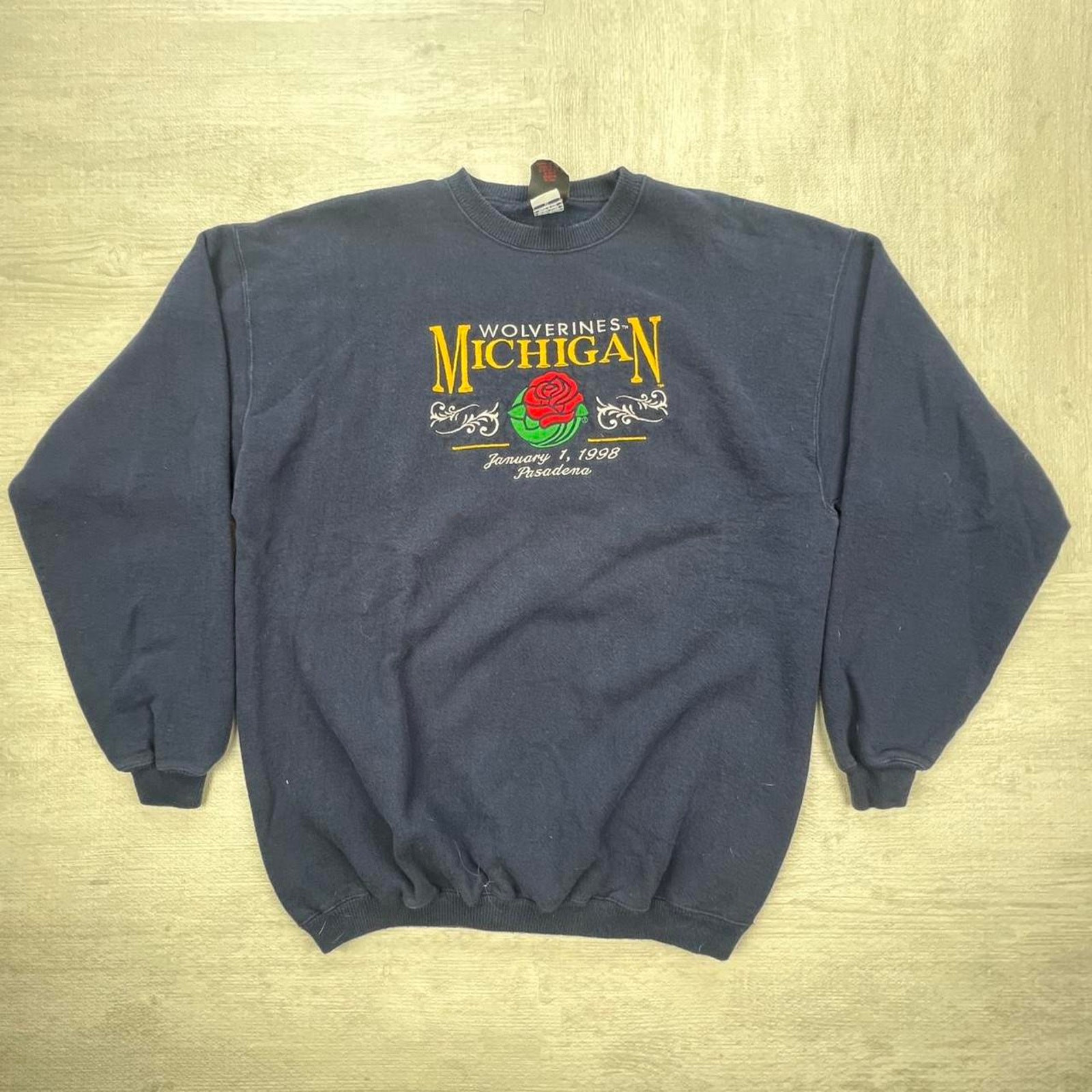 Vintage 90s 1998 Michigan Wolverines Rose Bowl Sweatshirt Size: XL Blue Yellow