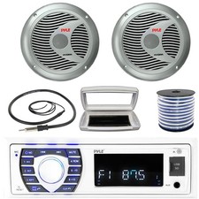 Pyle 1-DIN Bluetooth Marine MP3 Stereo W/White Cover, 2x 6.5'' 150W Max Speakers