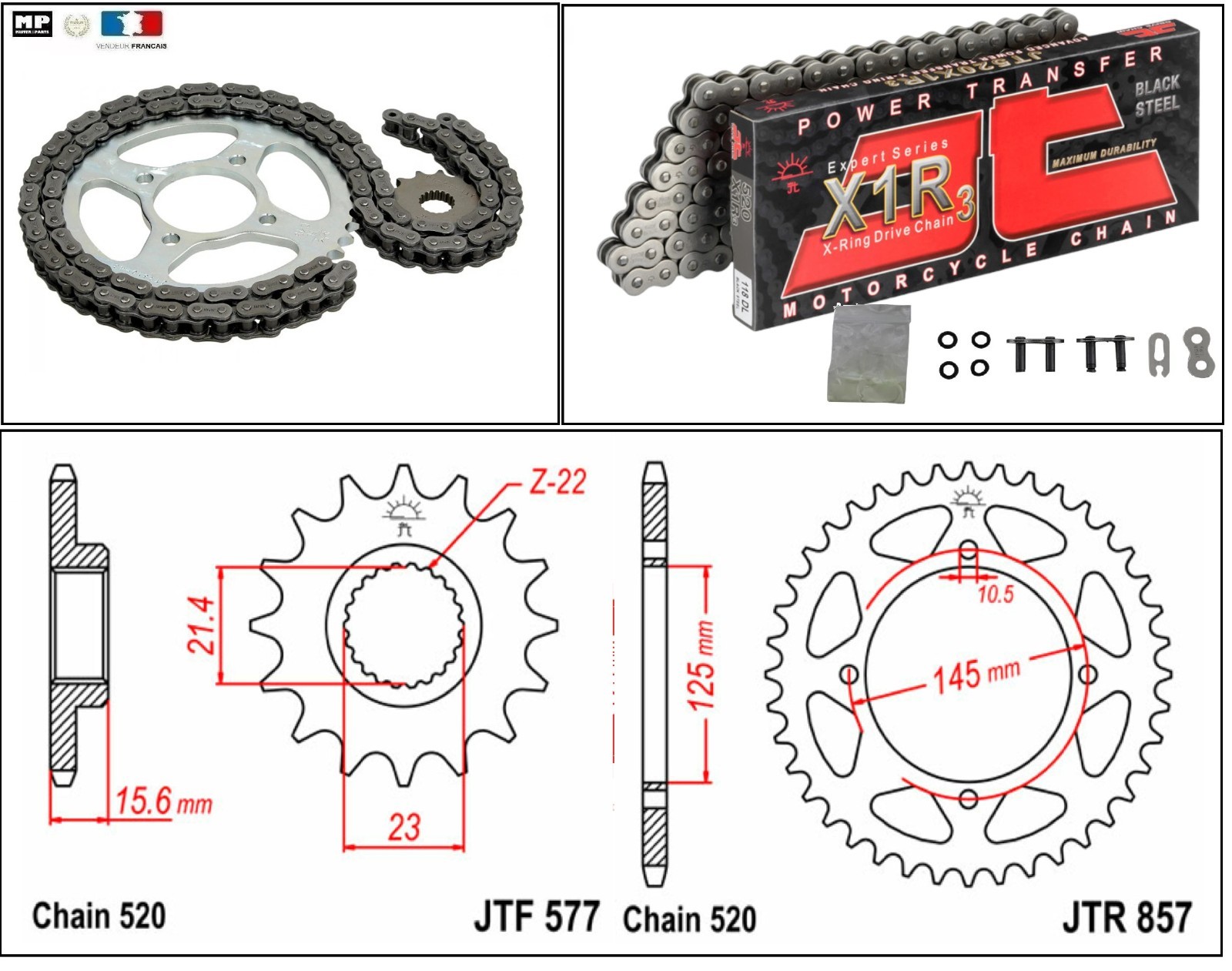 Kit chaine XT600 3TB anti-élongation pour stopper l'usure de transmission Yamaha