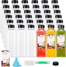 36Pcs 12Oz Plastic Juice Bottles with Caps, Reusable Juicing Bottles