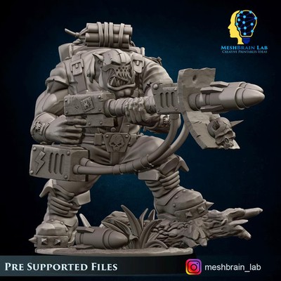 3D Printed Ork Commando with Rocket Launcher by Meshbrain Labs Miniatures