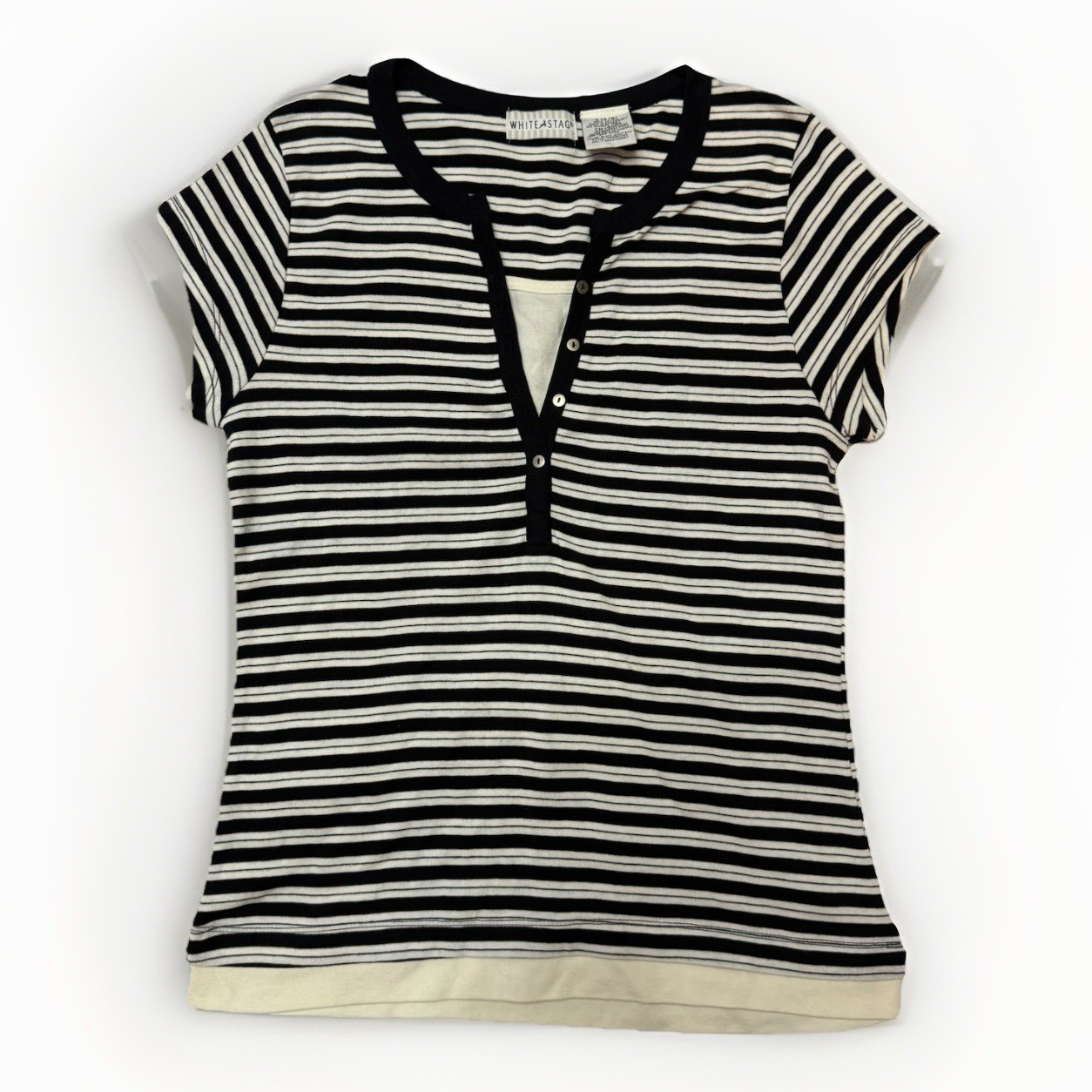 White Stag Black White Striped Short-Sleeve Shirt Women Size S
