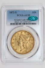 1872-S $20 GOLD LIBERTY DOUBLE EAGLE PCGS AU55 CAC GRANITE LADY HOARD