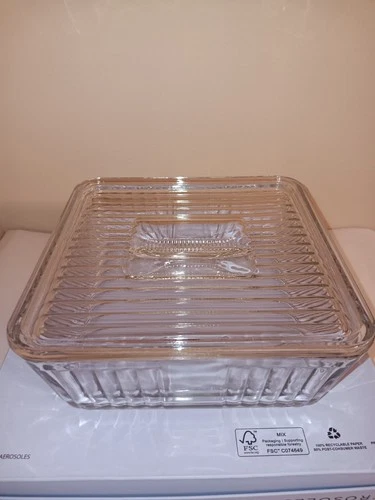 Vintage Anchor Hocking 1932 Ribbed 9x9 Baking/Refrigerator Dish with Lid Glass